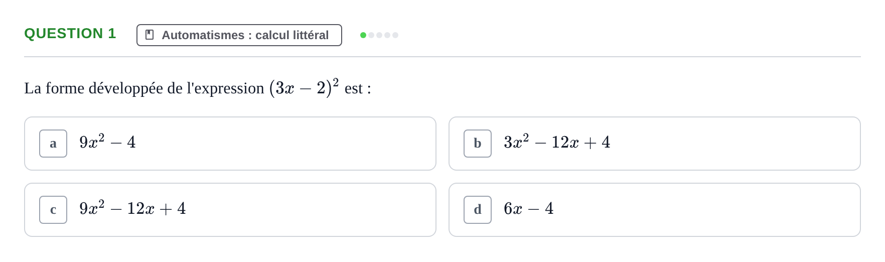 Énoncé: Question 1 · Bac Épreuve anticipée de mathématiques (spécialité) Métropole 2026