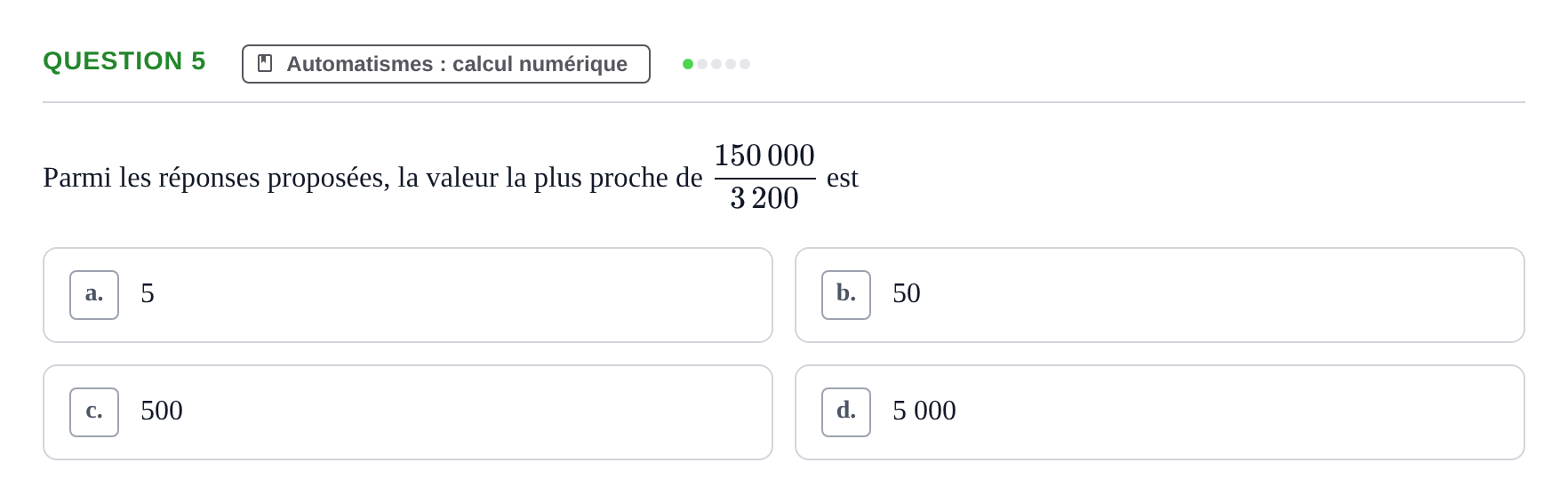 Énoncé: Question 5 · Bac Épreuve anticipée de mathématiques (spécialité) Métropole 2026