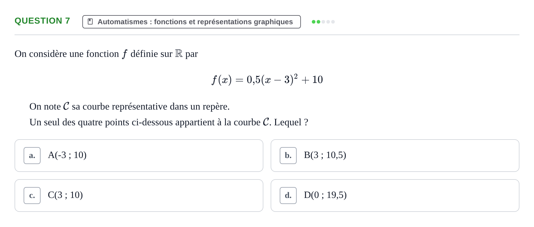 Énoncé: Question 7 · Bac Épreuve anticipée de mathématiques (spécialité) Métropole 2026