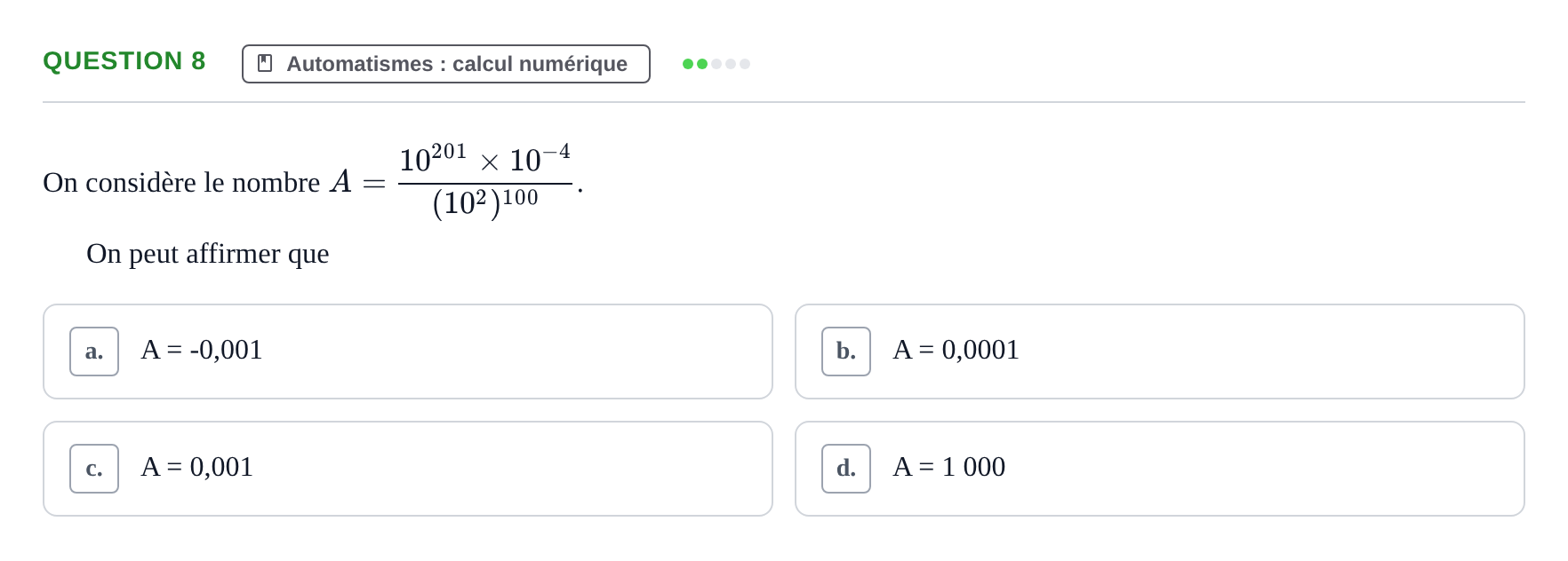 Énoncé: Question 8 · Bac Épreuve anticipée de mathématiques (spécialité) Métropole 2026