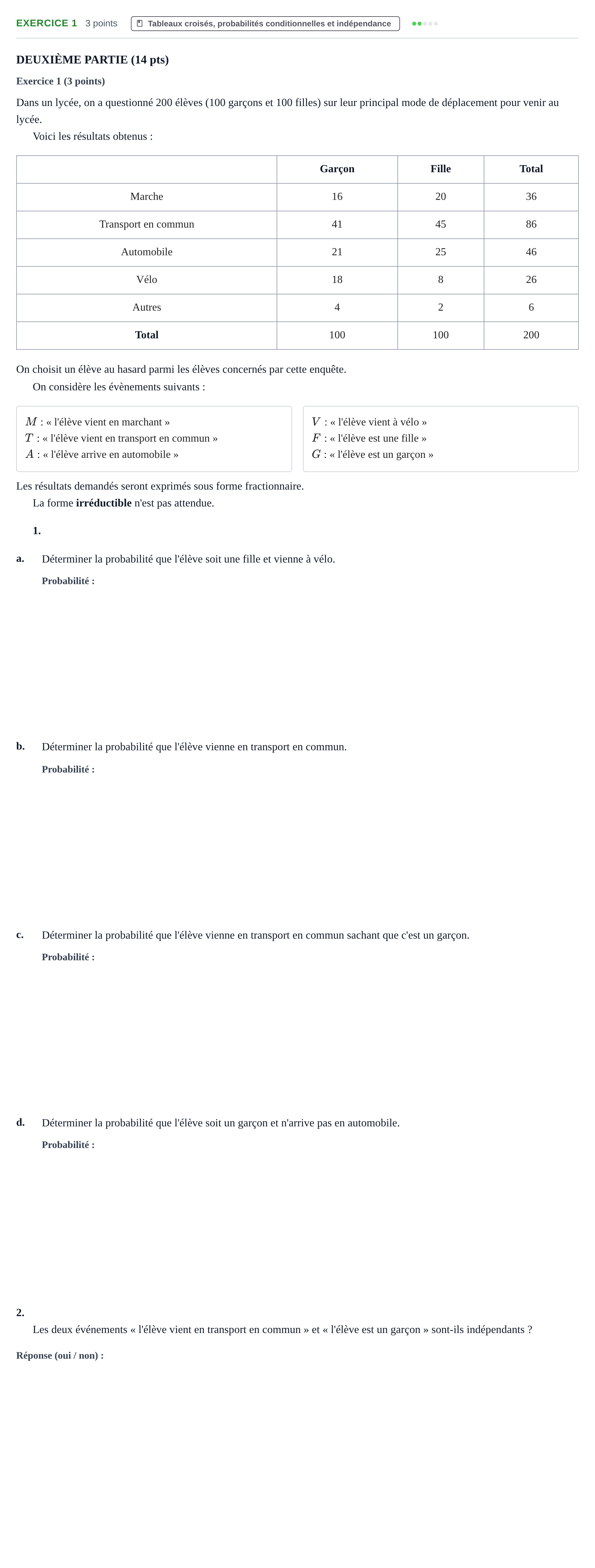 Énoncé: Exercice 1 · Bac Épreuve anticipée de mathématiques (sans spécialité) Métropole Secours 2026