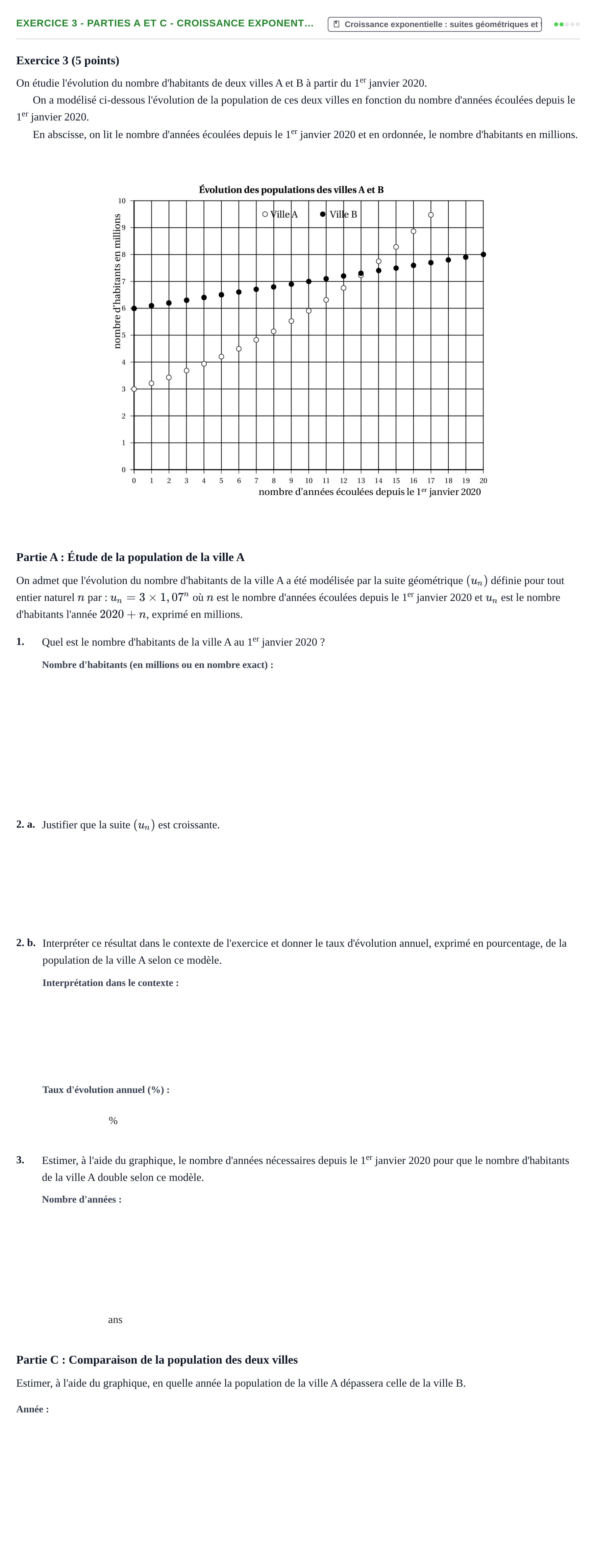 Énoncé: Exercice 3 - Parties A et C - Croissance exponent… · Bac Épreuve anticipée de mathématiques (sans spécialité) Métropole Secours 2026