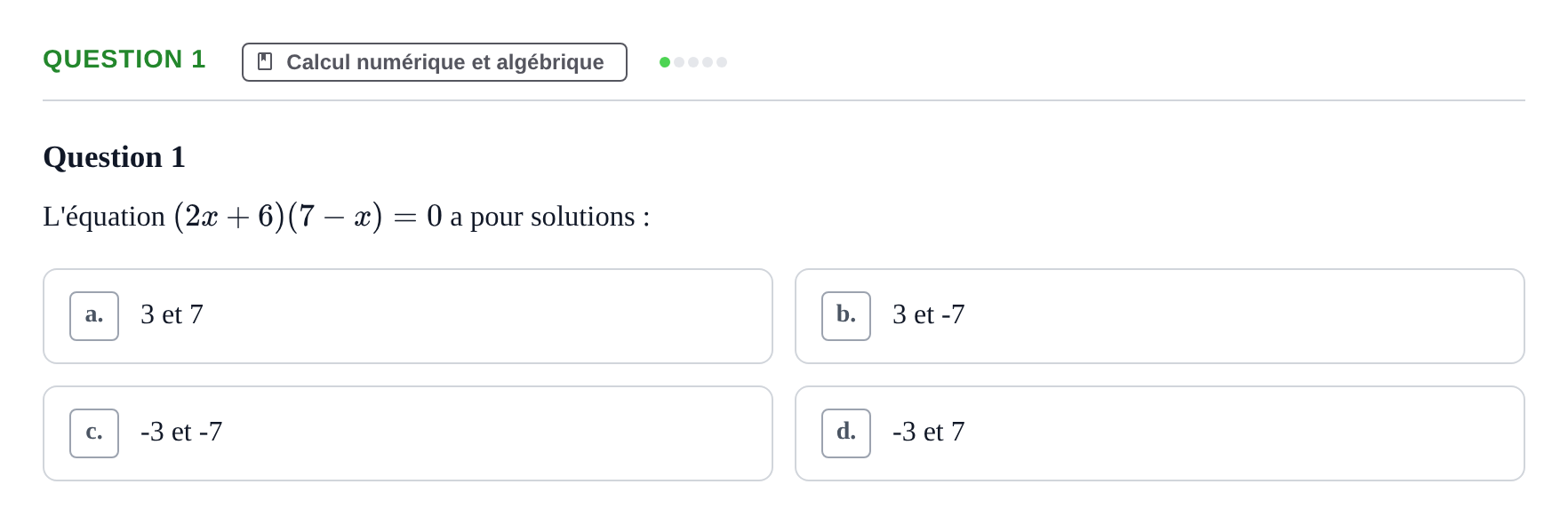 Énoncé: Question 1 · Bac Épreuve anticipée de mathématiques (sans spécialité) Métropole Secours 2026