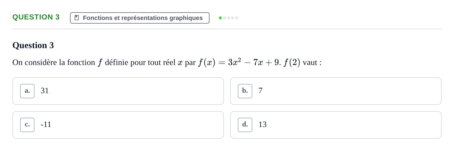 Énoncé: Question 3 · Bac Épreuve anticipée de mathématiques (sans spécialité) Métropole Secours 2026