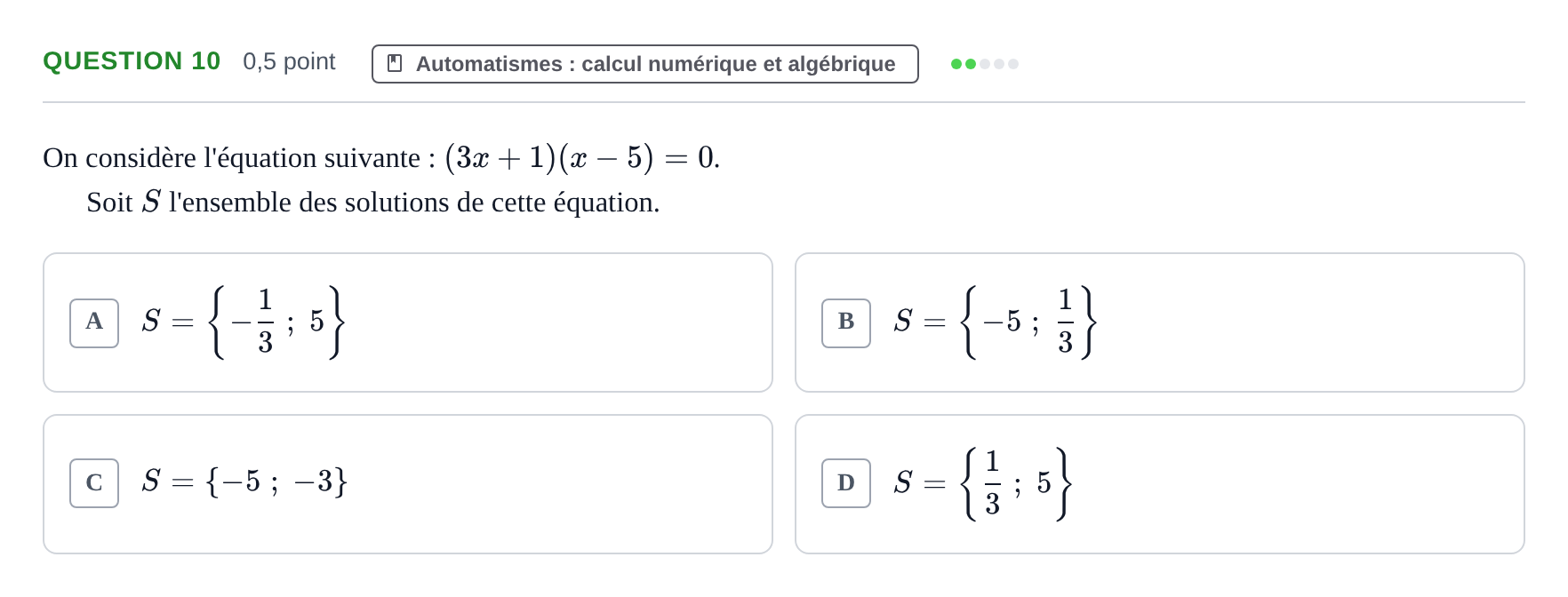Énoncé: Question 10 · Bac STMG Épreuve anticipée de mathématiques Métropole Septembre 2026
