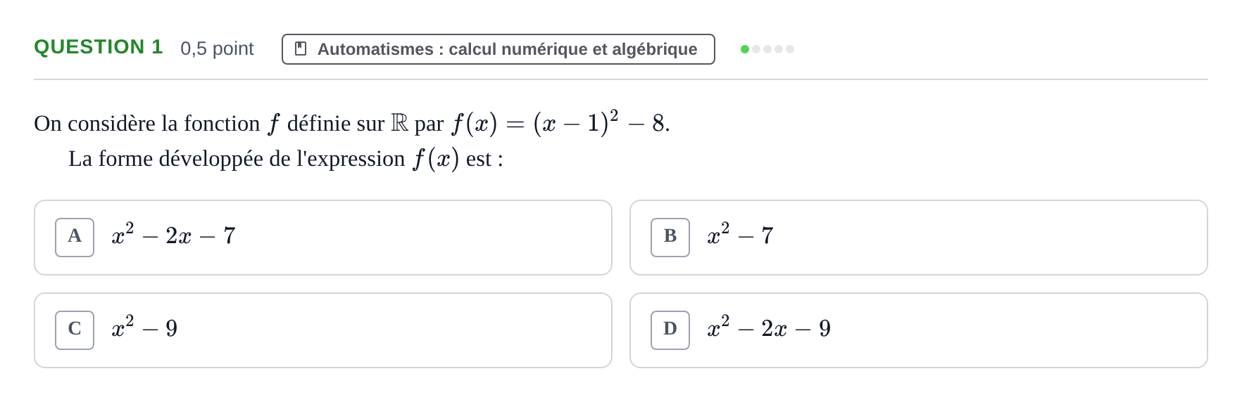 Énoncé: Question 1 · Bac STMG Épreuve anticipée de mathématiques Métropole Septembre 2026