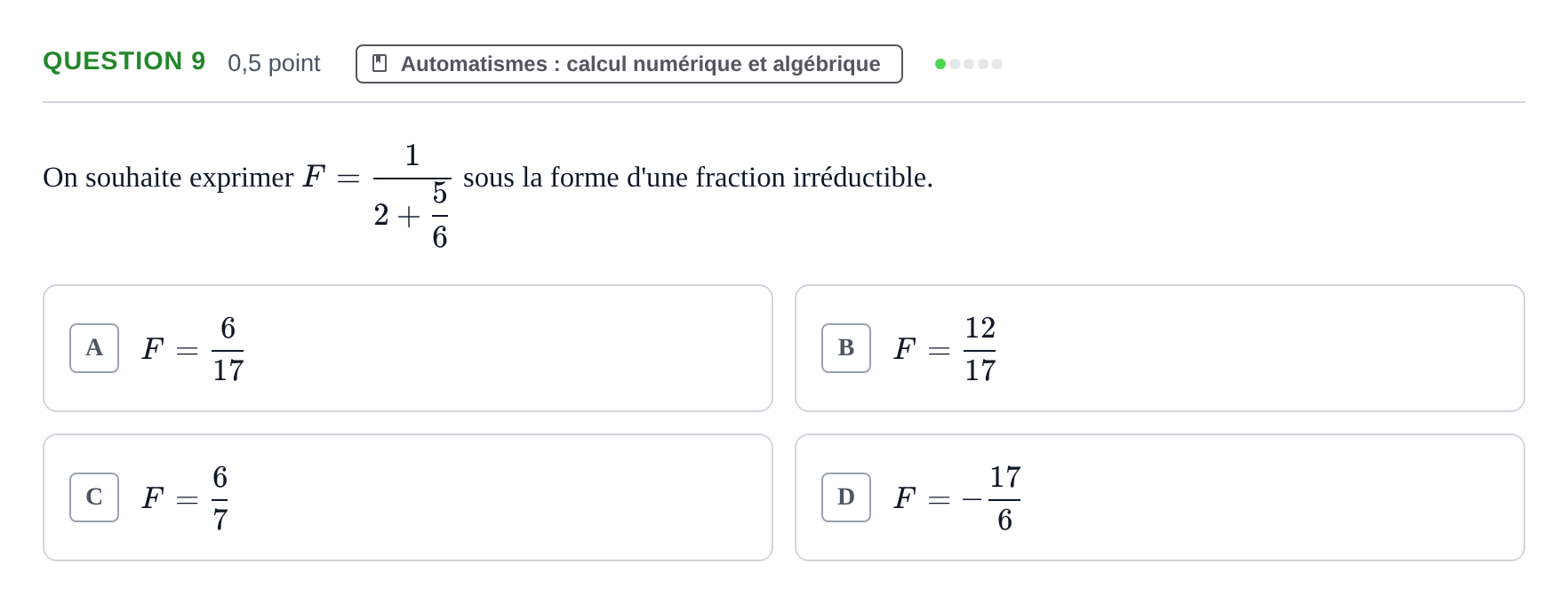 Énoncé: Question 9 · Bac STMG Épreuve anticipée de mathématiques Métropole Septembre 2026