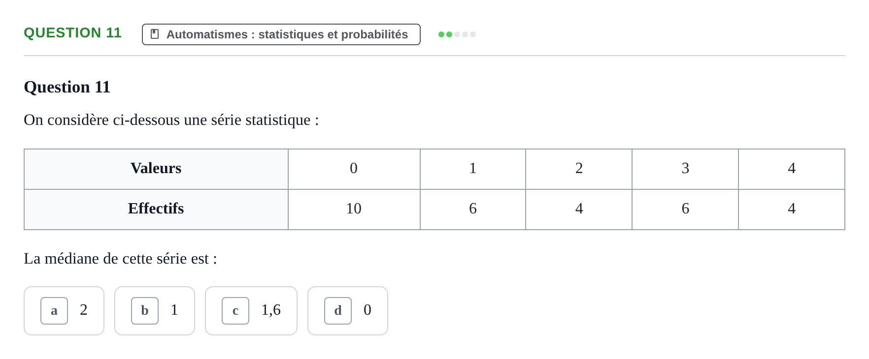 Énoncé: Question 11 · Bac Épreuve anticipée de mathématiques (spécialité) Métropole Secours 2026