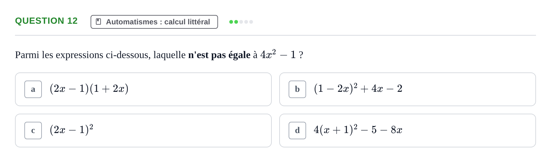 Énoncé: Question 12 · Bac Épreuve anticipée de mathématiques (spécialité) Métropole Secours 2026