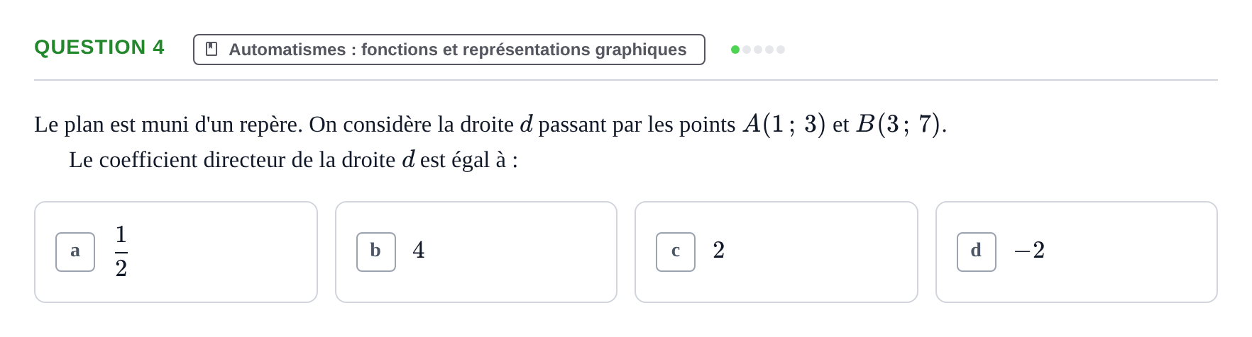 Énoncé: Question 4 · Bac Épreuve anticipée de mathématiques (spécialité) Métropole Secours 2026