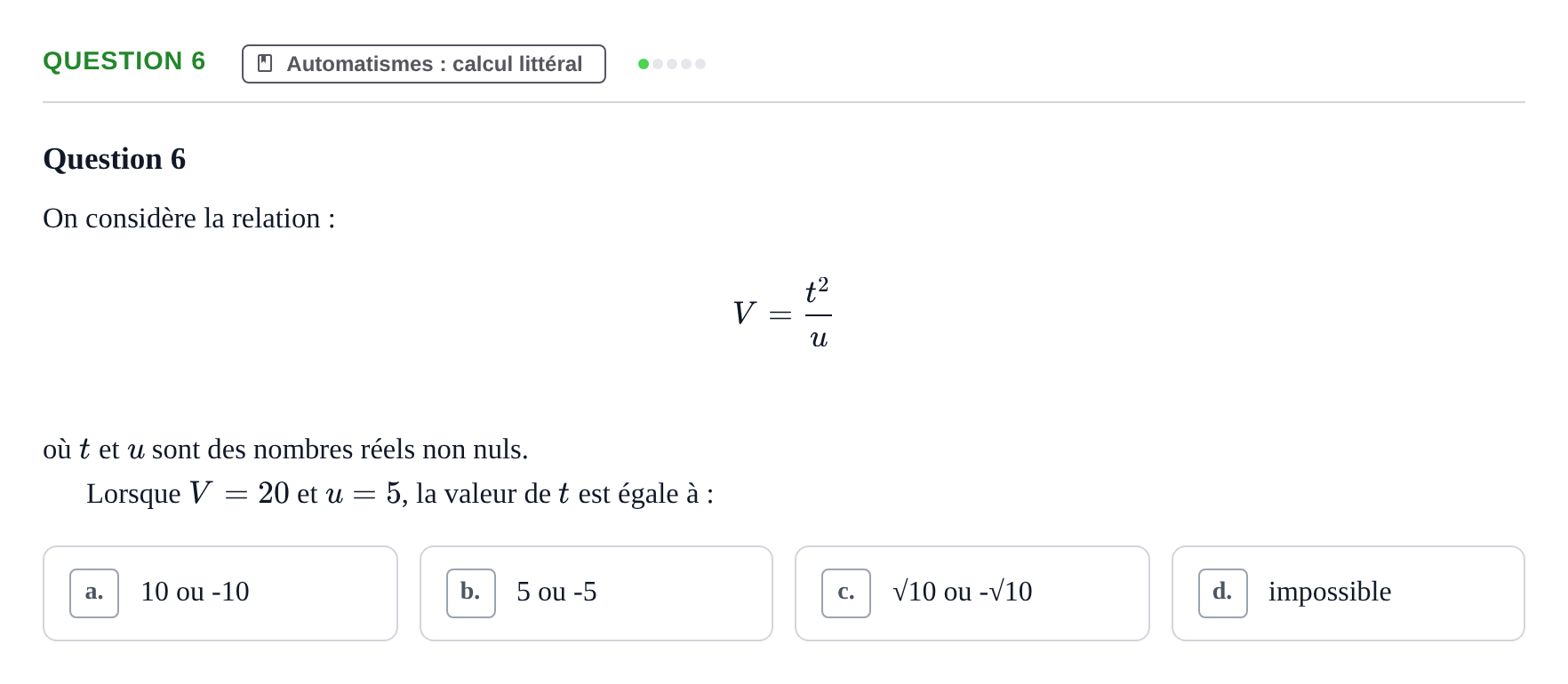 Énoncé: Question 6 · Bac Épreuve anticipée de mathématiques (spécialité) Métropole Secours 2026