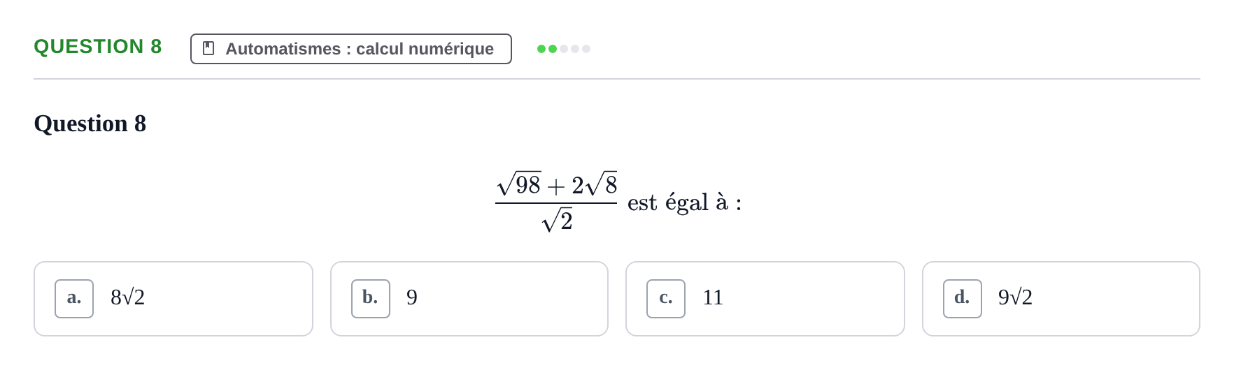 Énoncé: Question 8 · Bac Épreuve anticipée de mathématiques (spécialité) Métropole Secours 2026