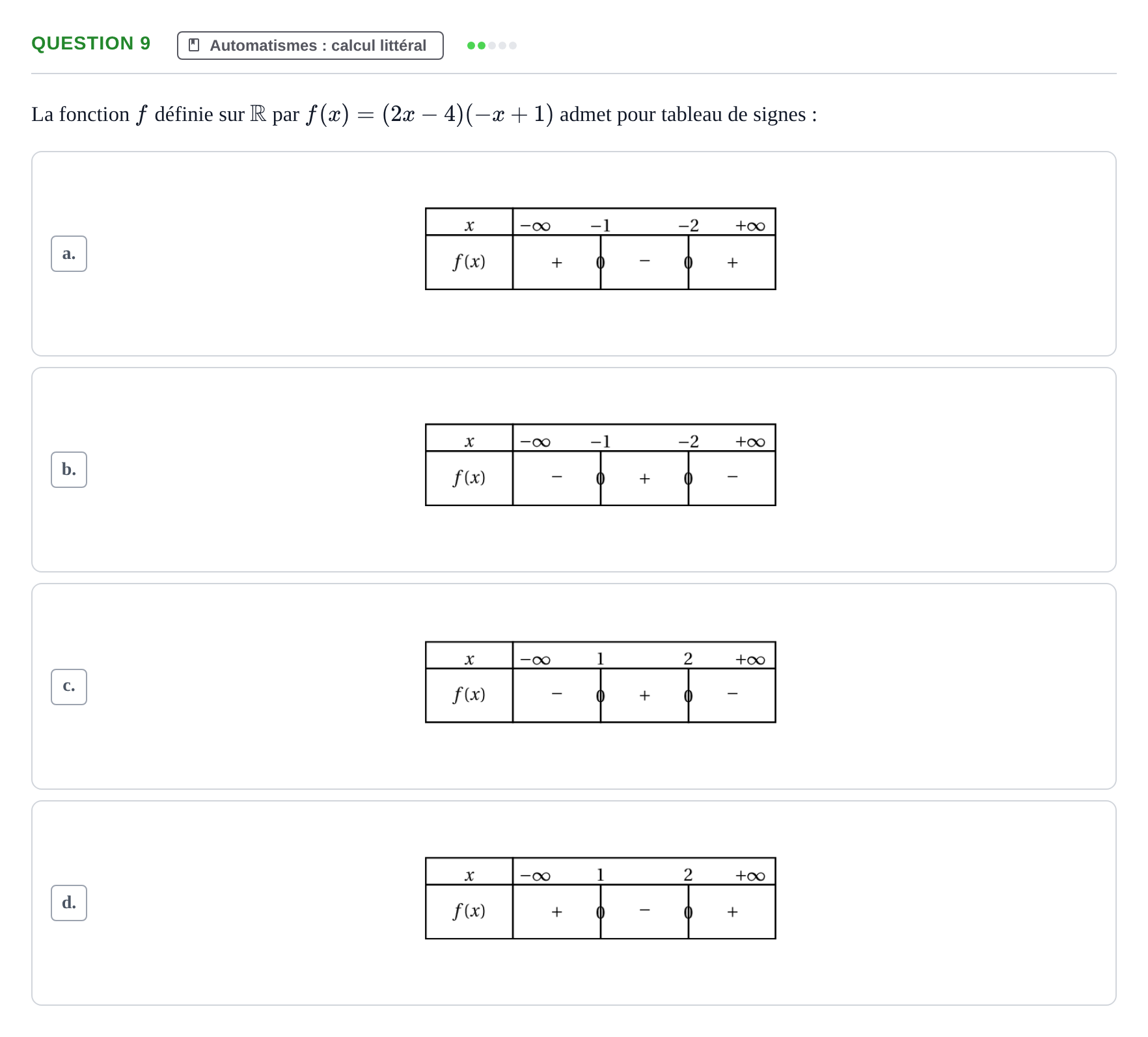 Énoncé: Question 9 · Bac Épreuve anticipée de mathématiques (spécialité) Métropole Secours 2026