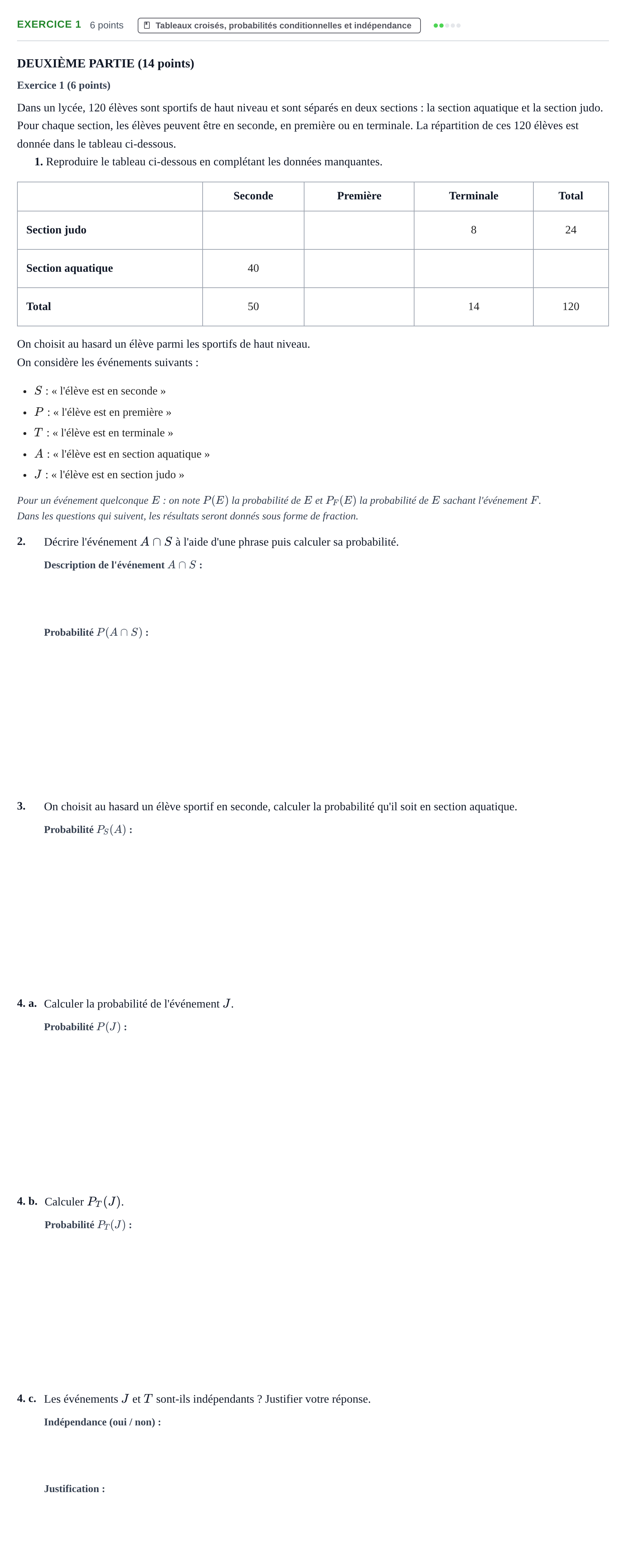 Énoncé: Exercice 1 · Bac Épreuve anticipée de mathématiques (sans spécialité) Métropole 2026
