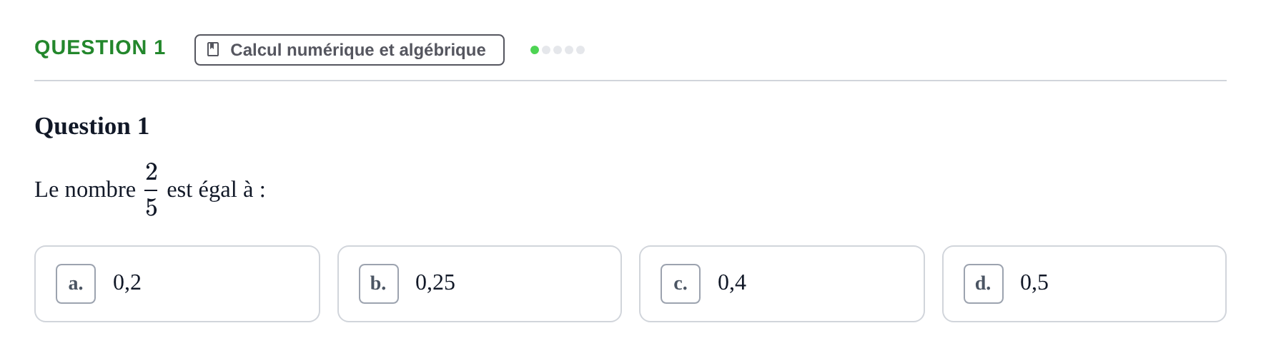 Énoncé: Question 1 · Bac Épreuve anticipée de mathématiques (sans spécialité) Métropole 2026
