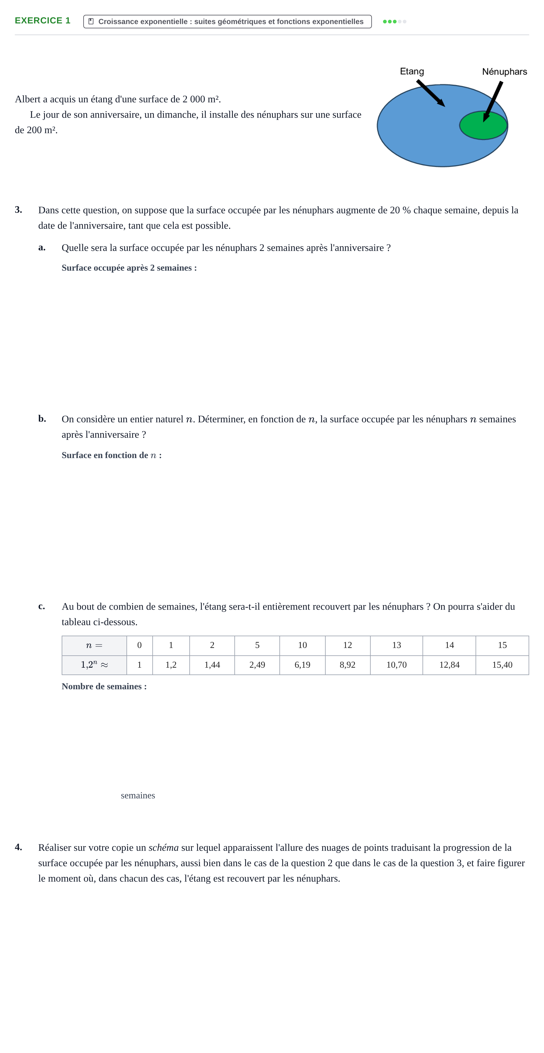 Énoncé: Exercice 1 - Croissance exponentielle · Bac Épreuve anticipée de mathématiques (sans spécialité) Sujets zéro et spécimens sujet 2026 (sujet 1)