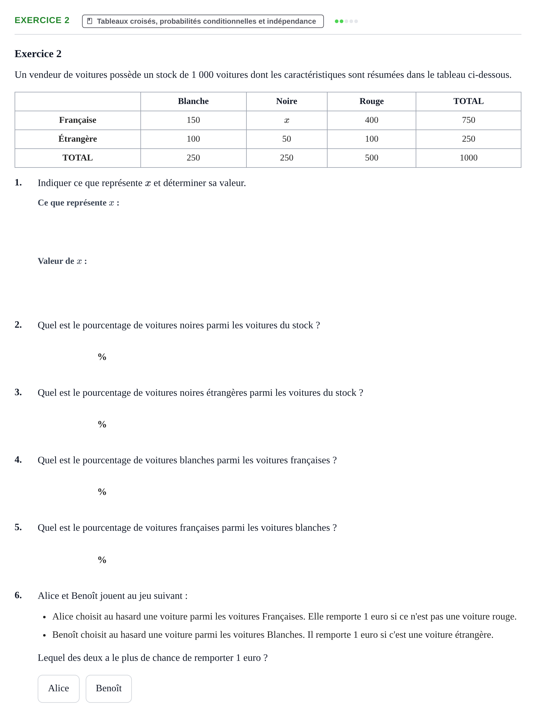 Énoncé: Exercice 2 · Bac Épreuve anticipée de mathématiques (sans spécialité) Sujets zéro et spécimens sujet 2026 (sujet 1)