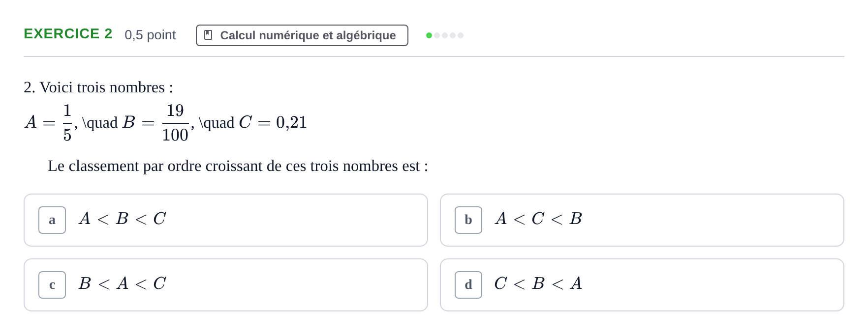 Énoncé: Exercice 2 · Bac Épreuve anticipée de mathématiques (sans spécialité) Sujets zéro et spécimens sujet 2026 (sujet 1)