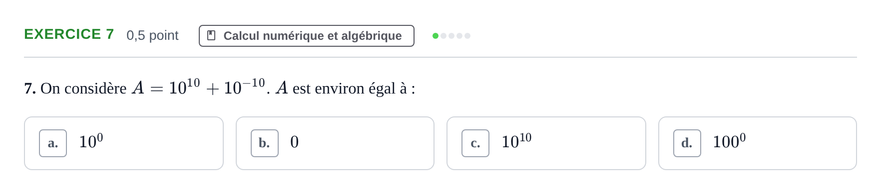 Énoncé: Exercice 7 · Bac Épreuve anticipée de mathématiques (sans spécialité) Sujets zéro et spécimens sujet 2026 (sujet 1)
