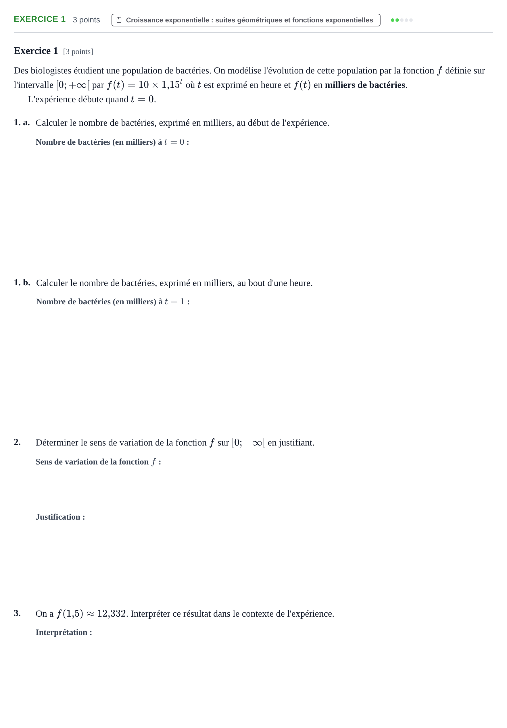 Énoncé: Exercice 1 · Bac Épreuve anticipée de mathématiques (sans spécialité) Métropole Septembre 2026