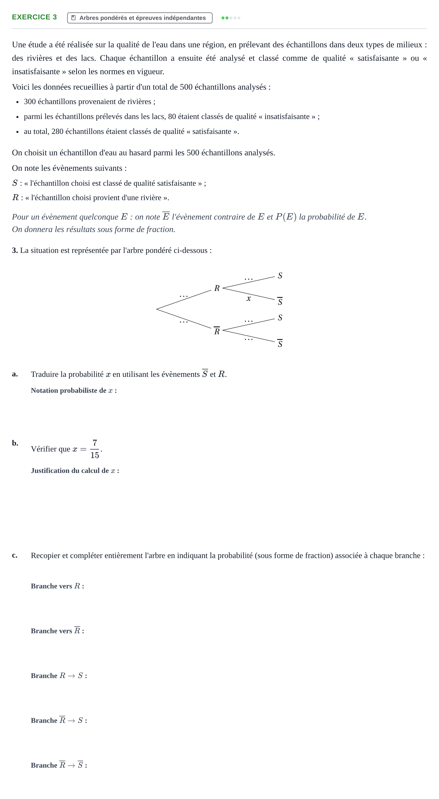 Énoncé: Exercice 3 - Arbres pondérés · Bac Épreuve anticipée de mathématiques (sans spécialité) Métropole Septembre 2026