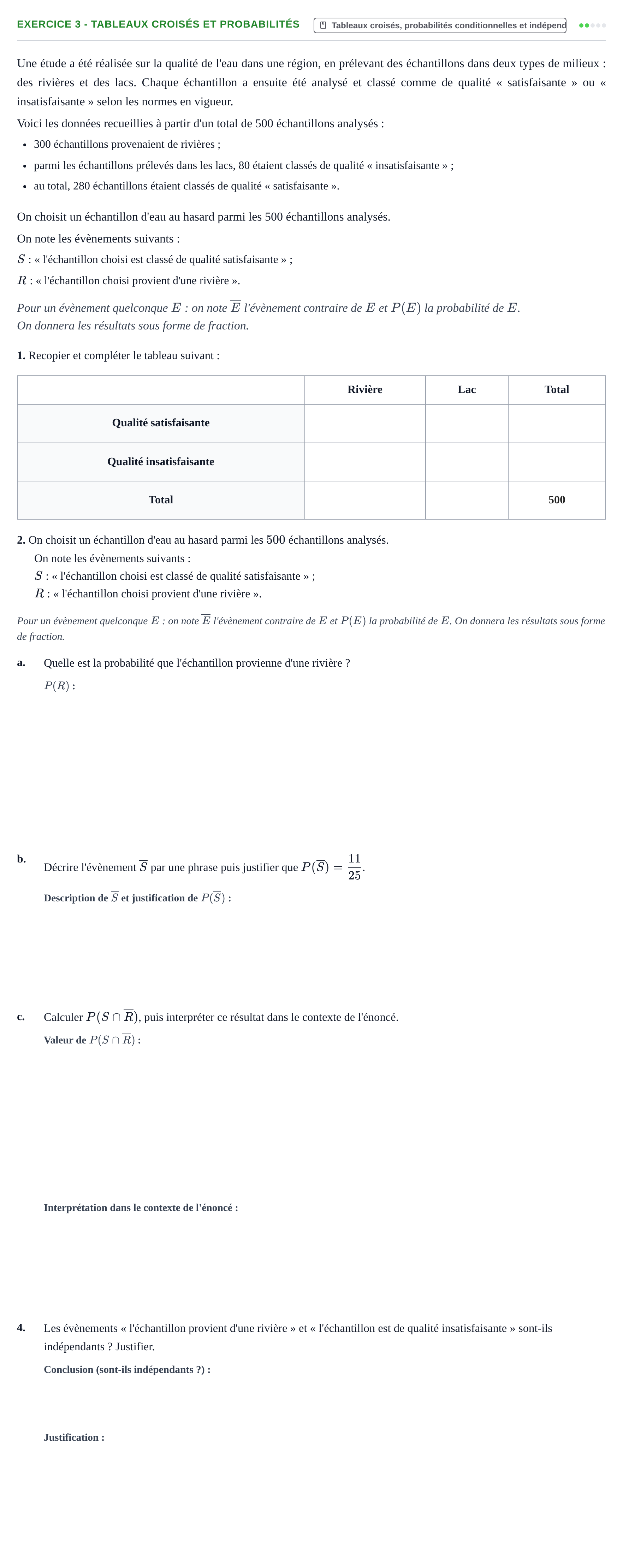 Énoncé: Exercice 3 - Tableaux croisés et probabilités · Bac Épreuve anticipée de mathématiques (sans spécialité) Métropole Septembre 2026