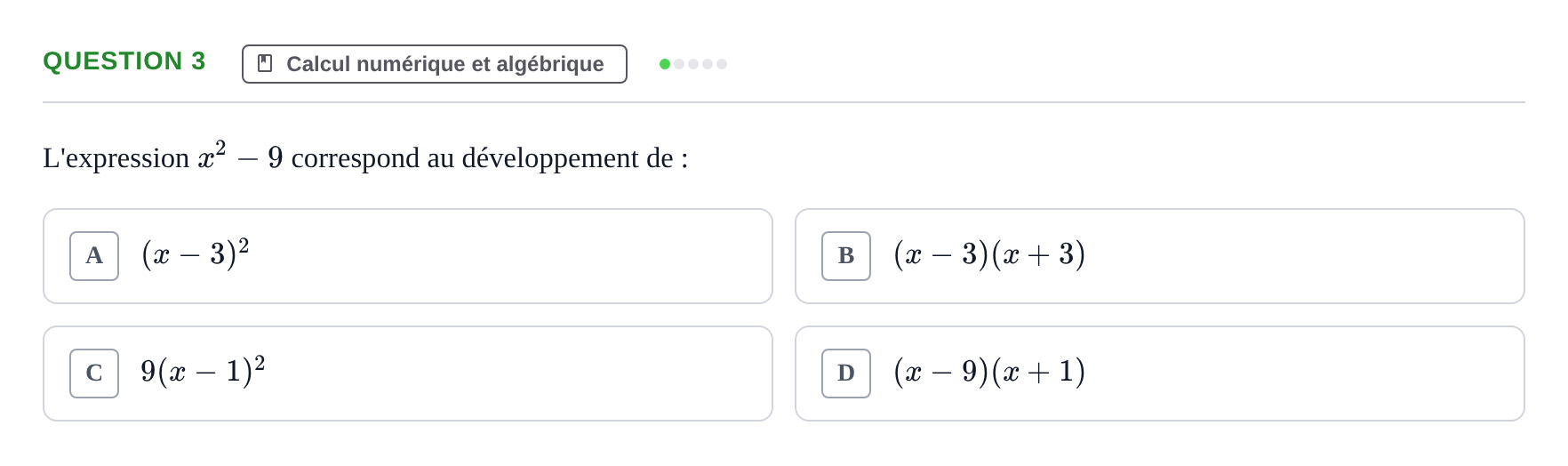 Énoncé: Question 3 · Bac Épreuve anticipée de mathématiques (sans spécialité) Métropole Septembre 2026