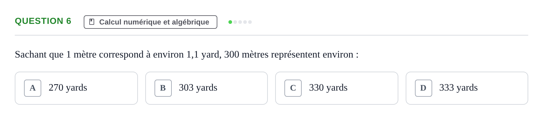 Énoncé: Question 6 · Bac Épreuve anticipée de mathématiques (sans spécialité) Métropole Septembre 2026