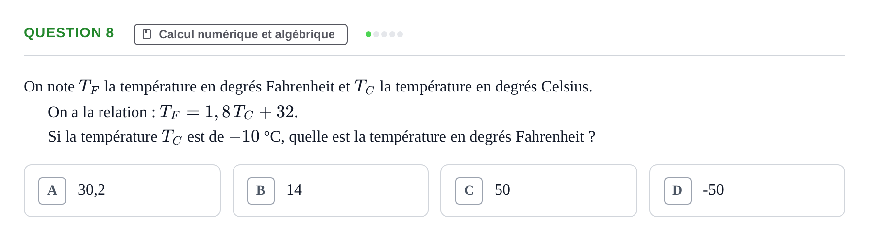 Énoncé: Question 8 · Bac Épreuve anticipée de mathématiques (sans spécialité) Métropole Septembre 2026