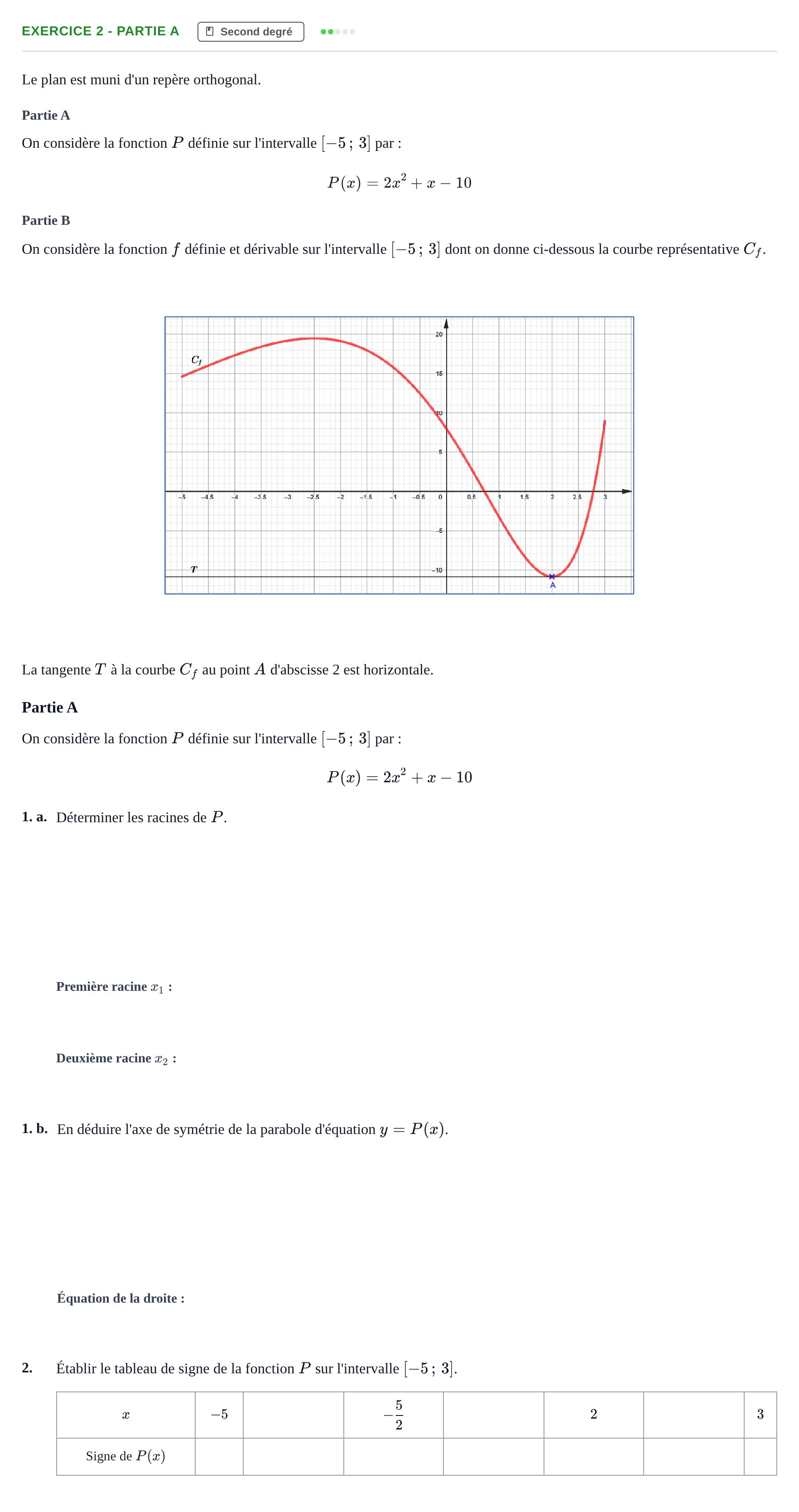 Énoncé: Exercice 2 - Partie A · Bac Épreuve anticipée de mathématiques (spécialité) Sujets zéro et spécimens sujet 2026 (sujet 2)