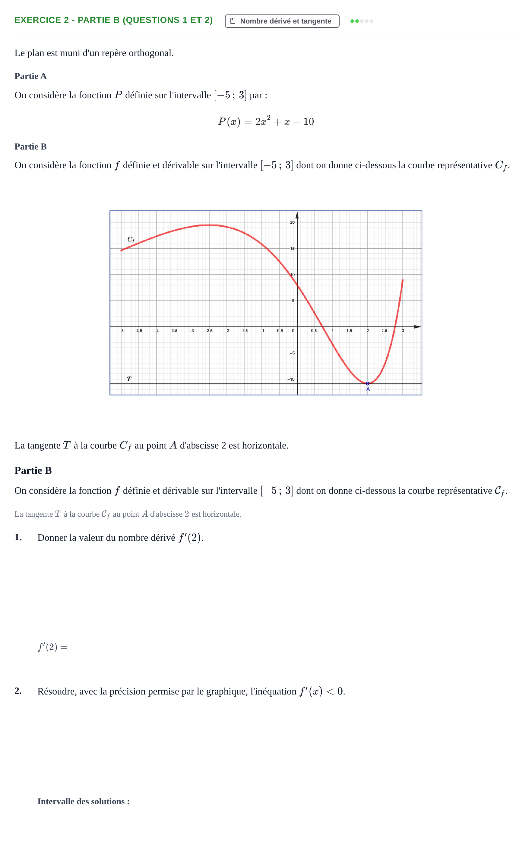 Énoncé: Exercice 2 - Partie B (questions 1 et 2) · Bac Épreuve anticipée de mathématiques (spécialité) Sujets zéro et spécimens sujet 2026 (sujet 2)