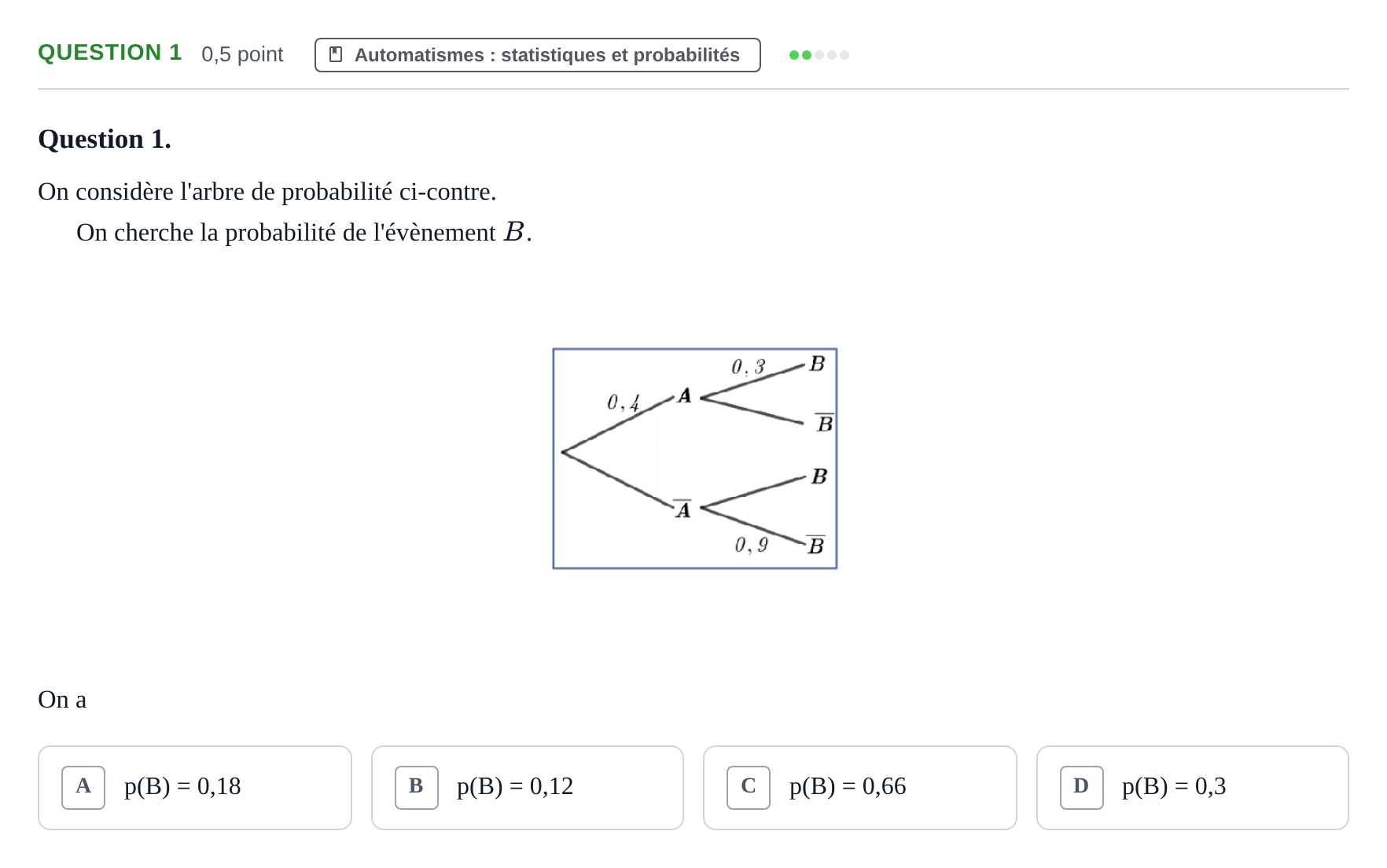 Énoncé: Question 1 · Bac Épreuve anticipée de mathématiques (spécialité) Sujets zéro et spécimens sujet 2026 (sujet 2)