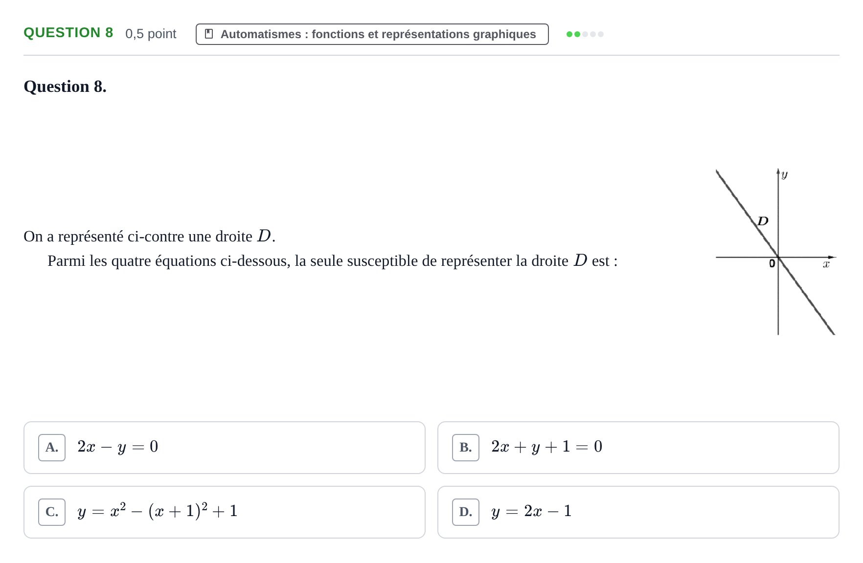 Énoncé: Question 8 · Bac Épreuve anticipée de mathématiques (spécialité) Sujets zéro et spécimens sujet 2026 (sujet 2)