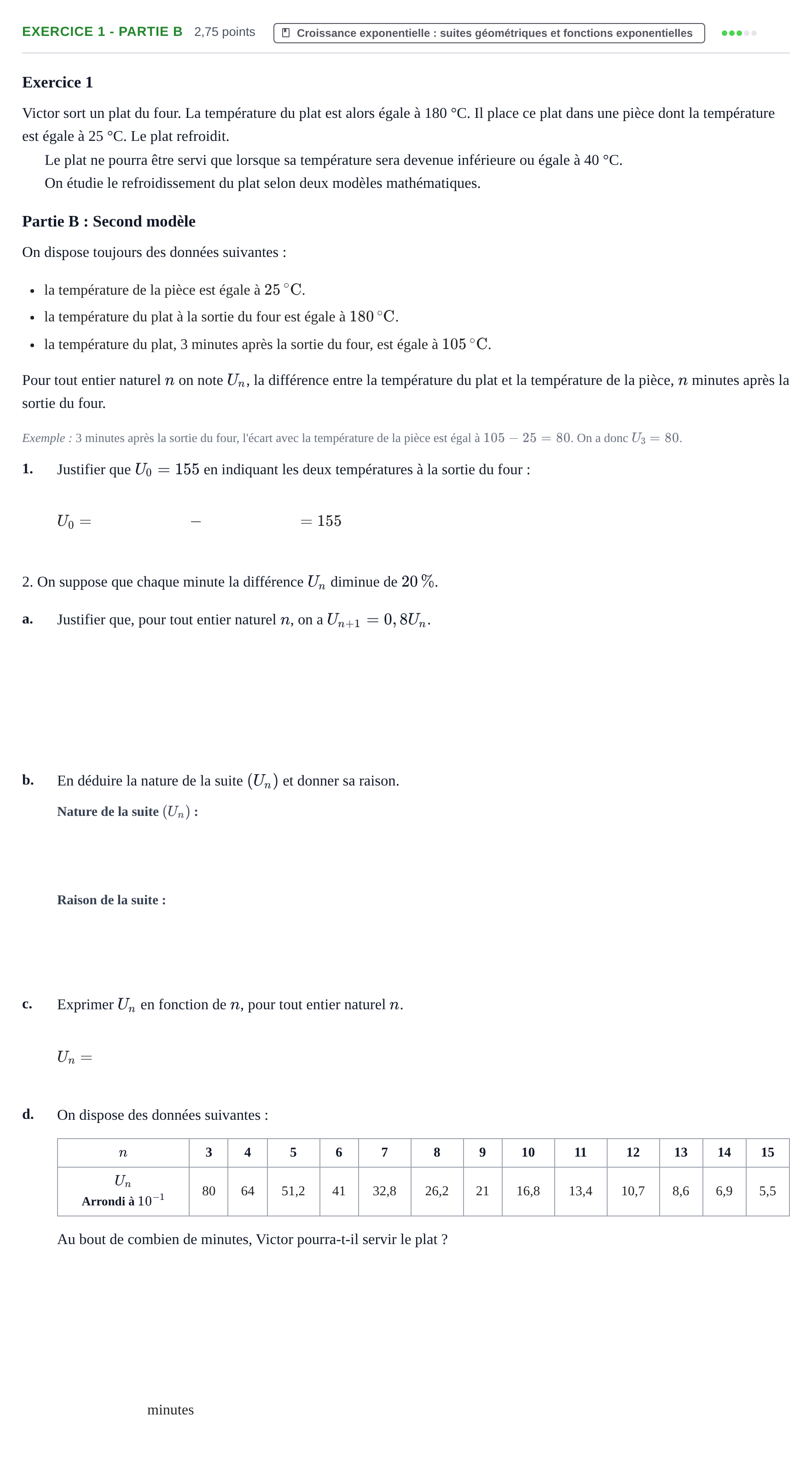 Énoncé: Exercice 1 - Partie B · Bac Épreuve anticipée de mathématiques (sans spécialité) Sujets zéro et spécimens sujet 2026 (sujet 3)