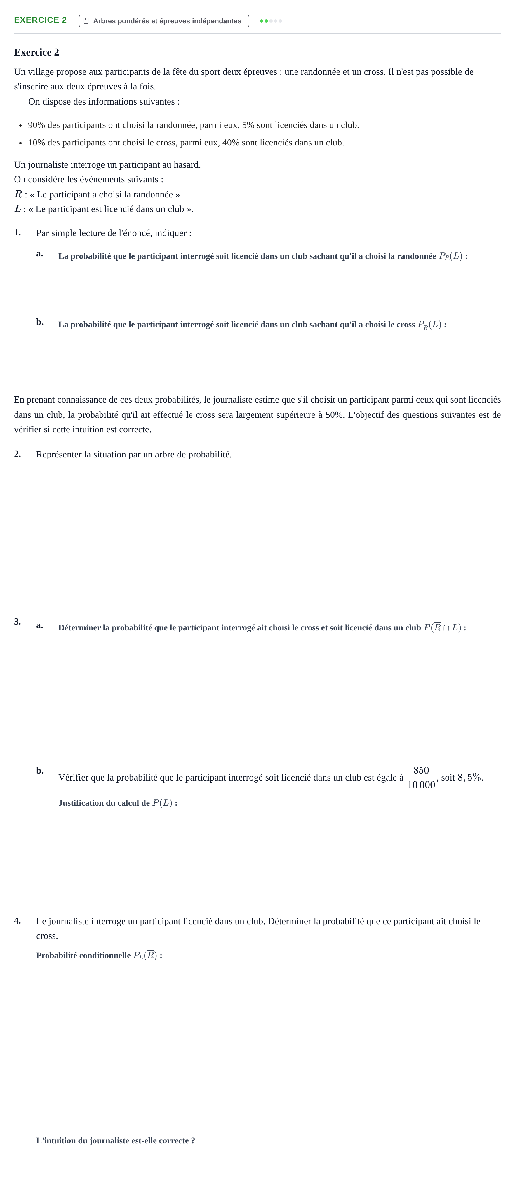 Énoncé: Exercice 2 · Bac Épreuve anticipée de mathématiques (sans spécialité) Sujets zéro et spécimens sujet 2026 (sujet 3)