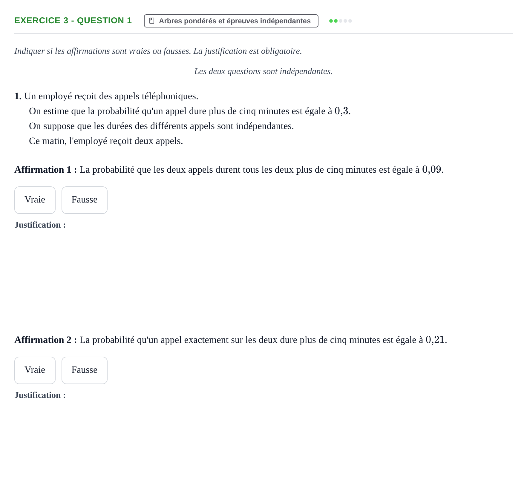 Énoncé: Exercice 3 - Question 1 · Bac Épreuve anticipée de mathématiques (sans spécialité) Sujets zéro et spécimens sujet 2026 (sujet 3)