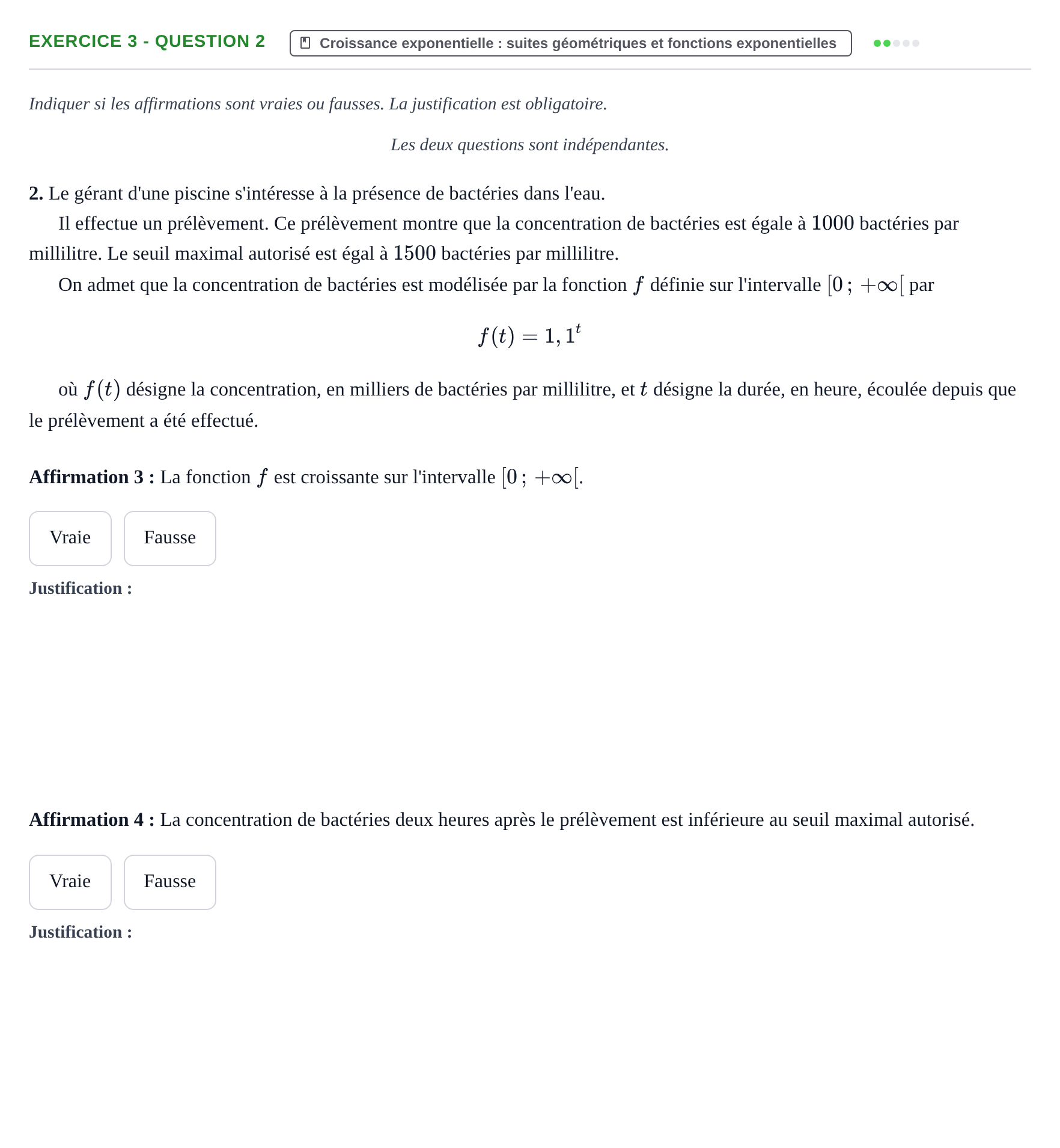 Énoncé: Exercice 3 - Question 2 · Bac Épreuve anticipée de mathématiques (sans spécialité) Sujets zéro et spécimens sujet 2026 (sujet 3)