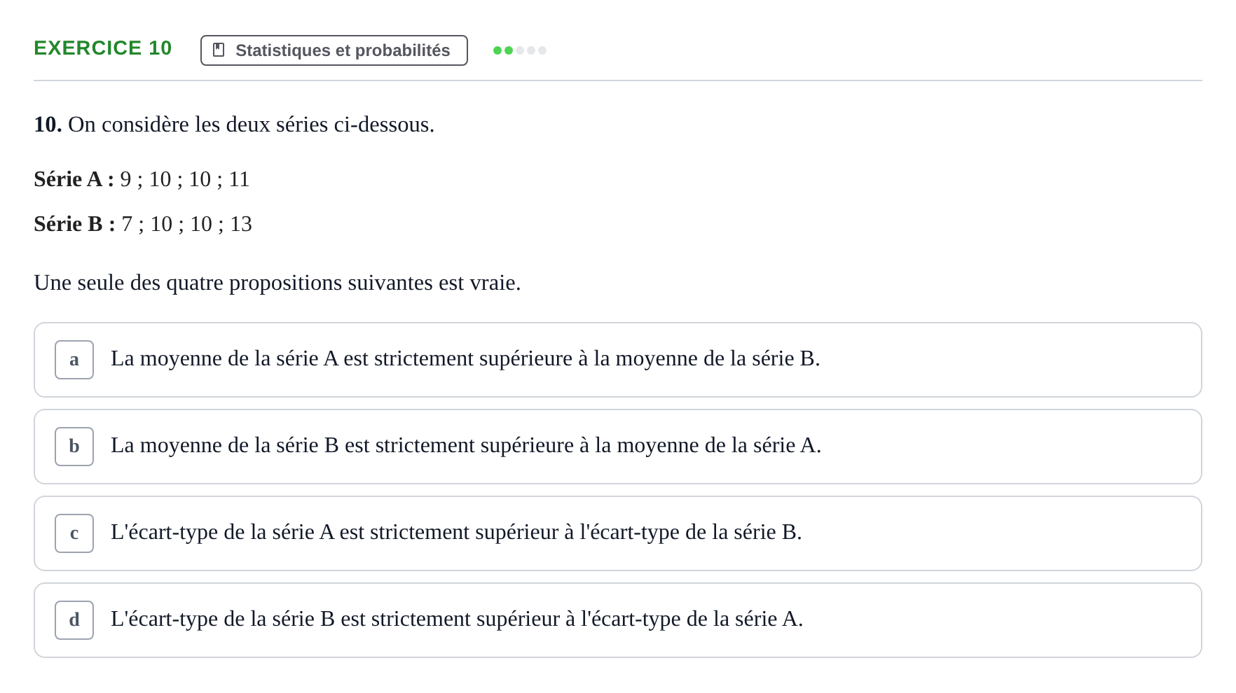 Énoncé: Exercice 10 · Bac Épreuve anticipée de mathématiques (sans spécialité) Sujets zéro et spécimens sujet 2026 (sujet 3)