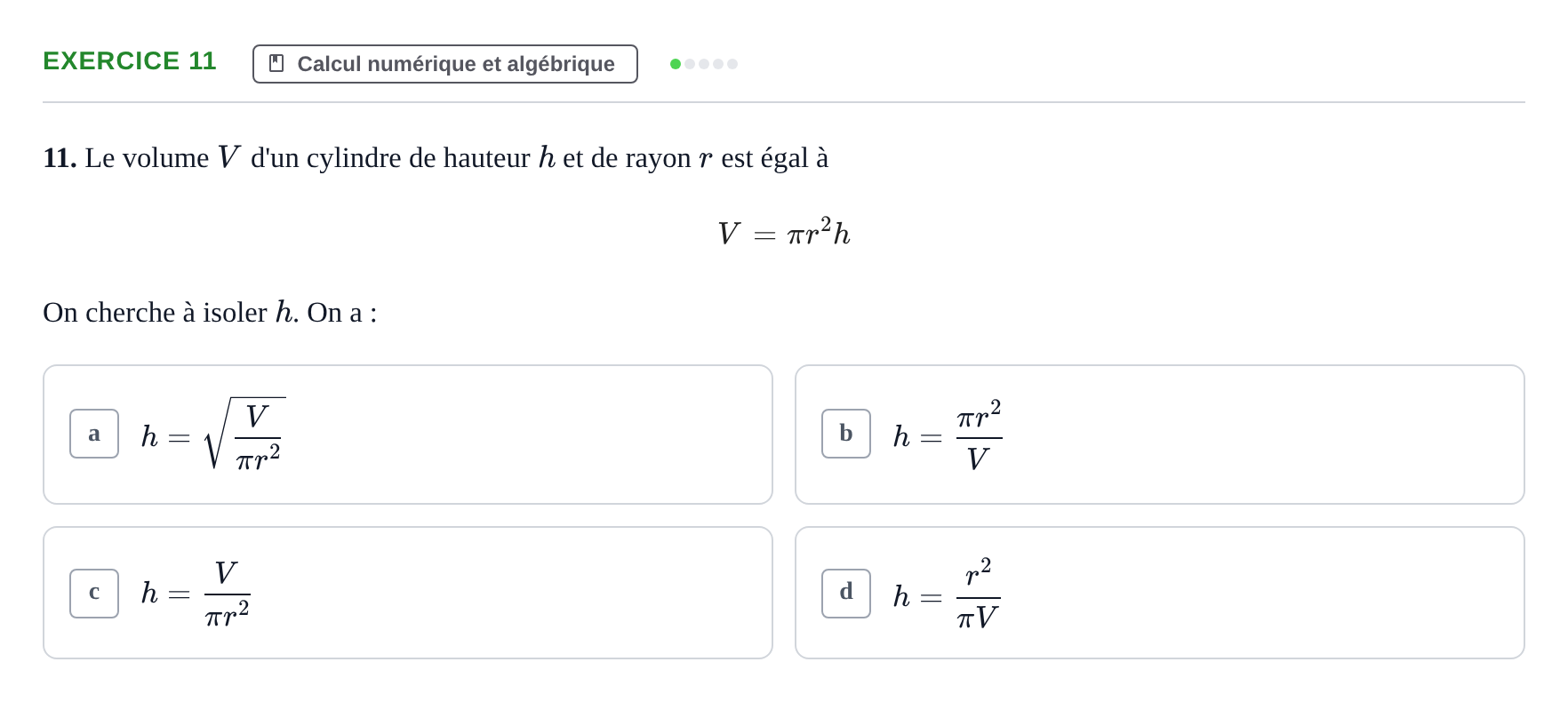 Énoncé: Exercice 11 · Bac Épreuve anticipée de mathématiques (sans spécialité) Sujets zéro et spécimens sujet 2026 (sujet 3)