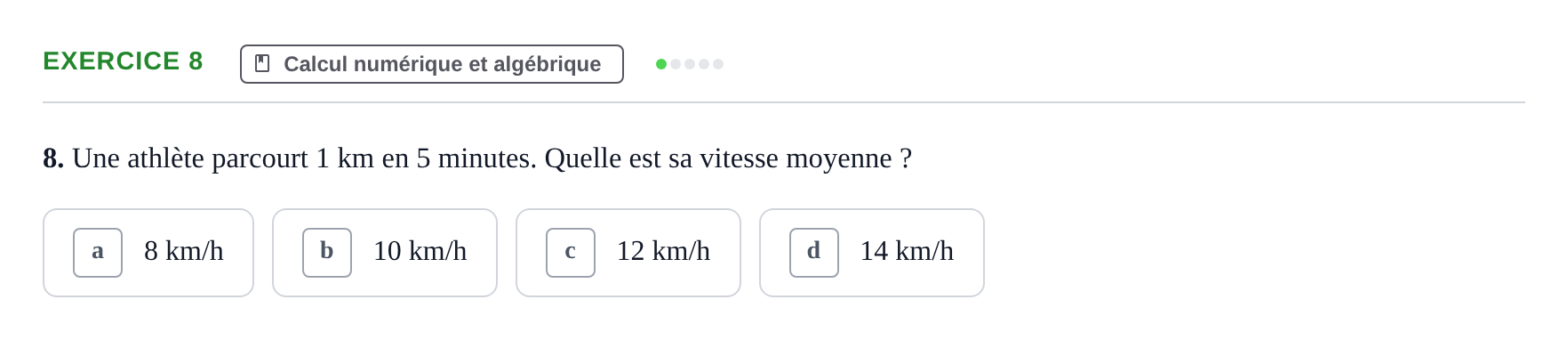 Énoncé: Exercice 8 · Bac Épreuve anticipée de mathématiques (sans spécialité) Sujets zéro et spécimens sujet 2026 (sujet 3)