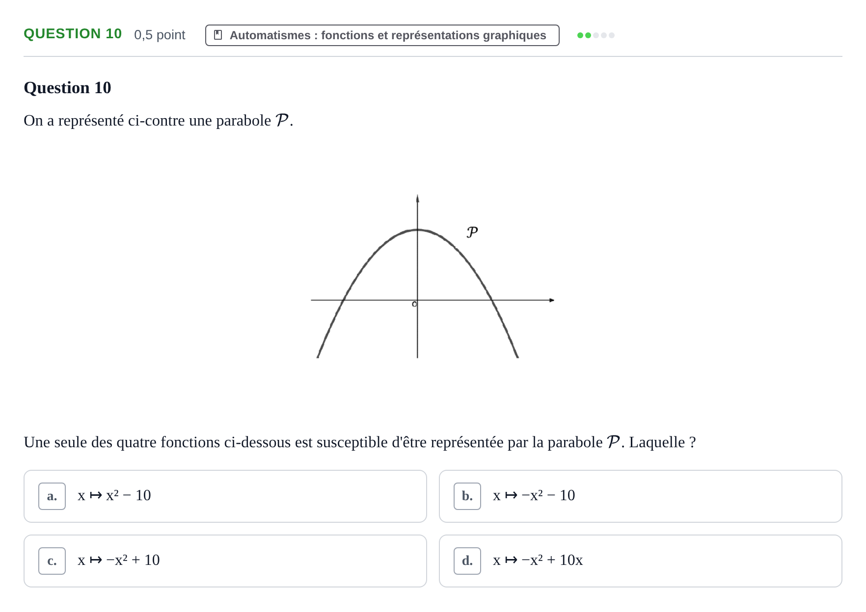 Énoncé: Question 10 · Bac Épreuve anticipée de mathématiques (spécialité) Sujets zéro et spécimens sujet 2026 (sujet 1)