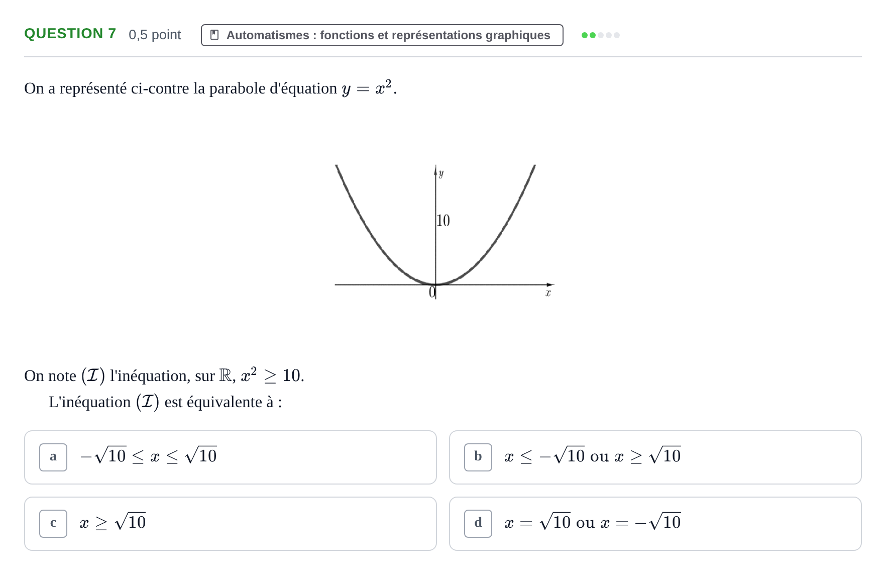 Énoncé: Question 7 · Bac Épreuve anticipée de mathématiques (spécialité) Sujets zéro et spécimens sujet 2026 (sujet 1)