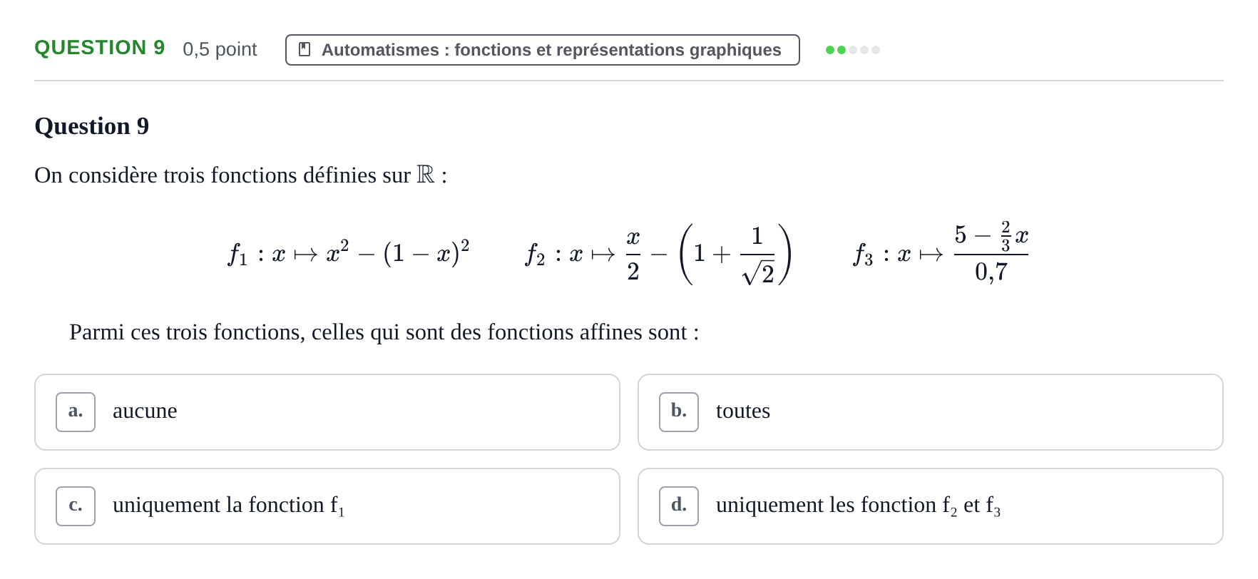 Énoncé: Question 9 · Bac Épreuve anticipée de mathématiques (spécialité) Sujets zéro et spécimens sujet 2026 (sujet 1)