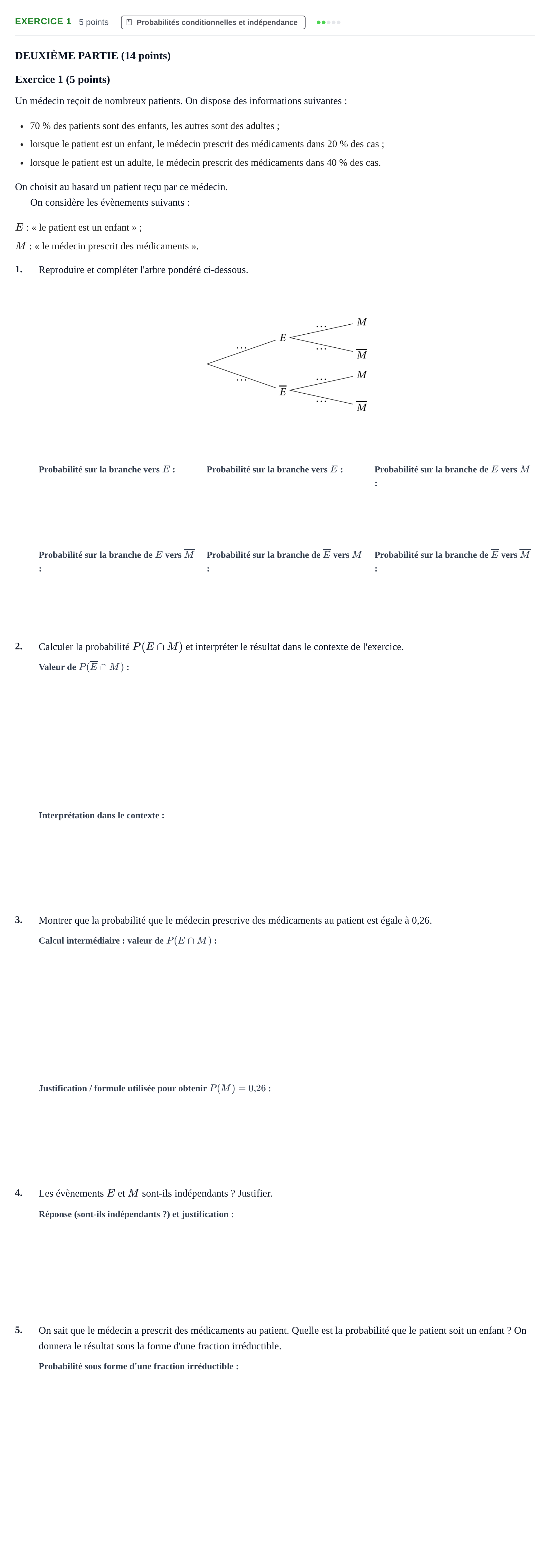 Énoncé: Exercice 1 · Bac Épreuve anticipée de mathématiques (spécialité) Métropole Septembre 2026