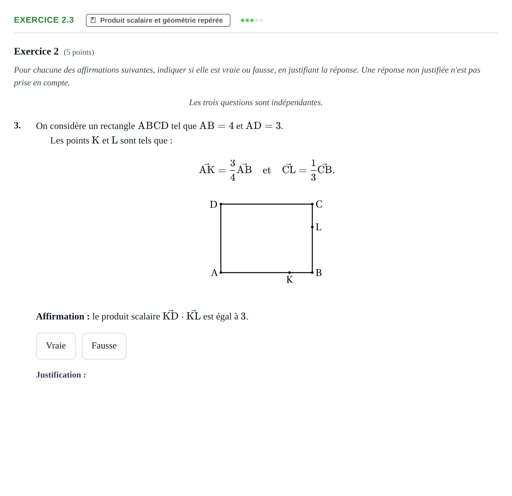 Énoncé: Exercice 2.3 - Produit scalaire · Bac Épreuve anticipée de mathématiques (spécialité) Métropole Septembre 2026