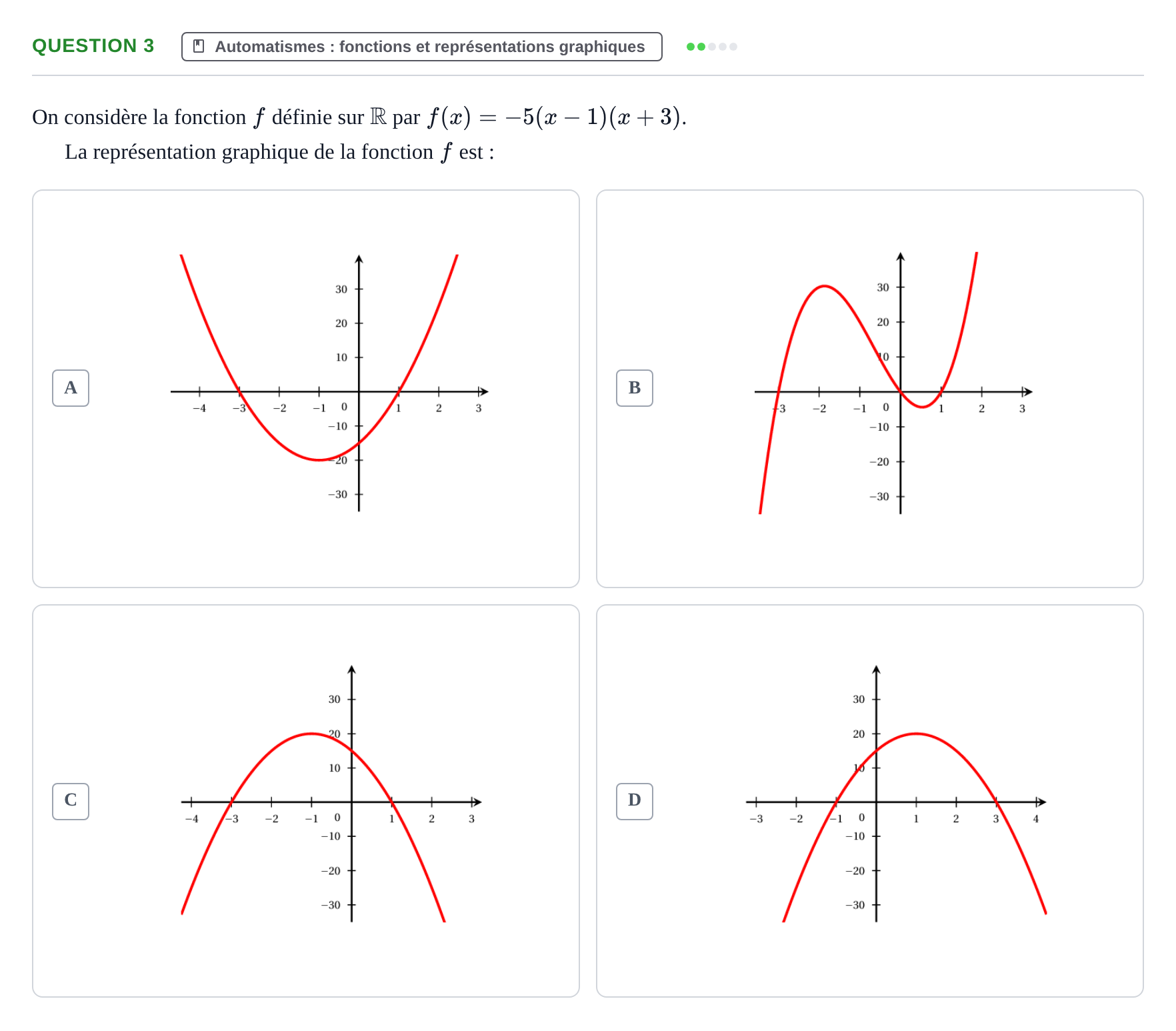 Énoncé: Question 3 · Bac Épreuve anticipée de mathématiques (spécialité) Métropole Septembre 2026