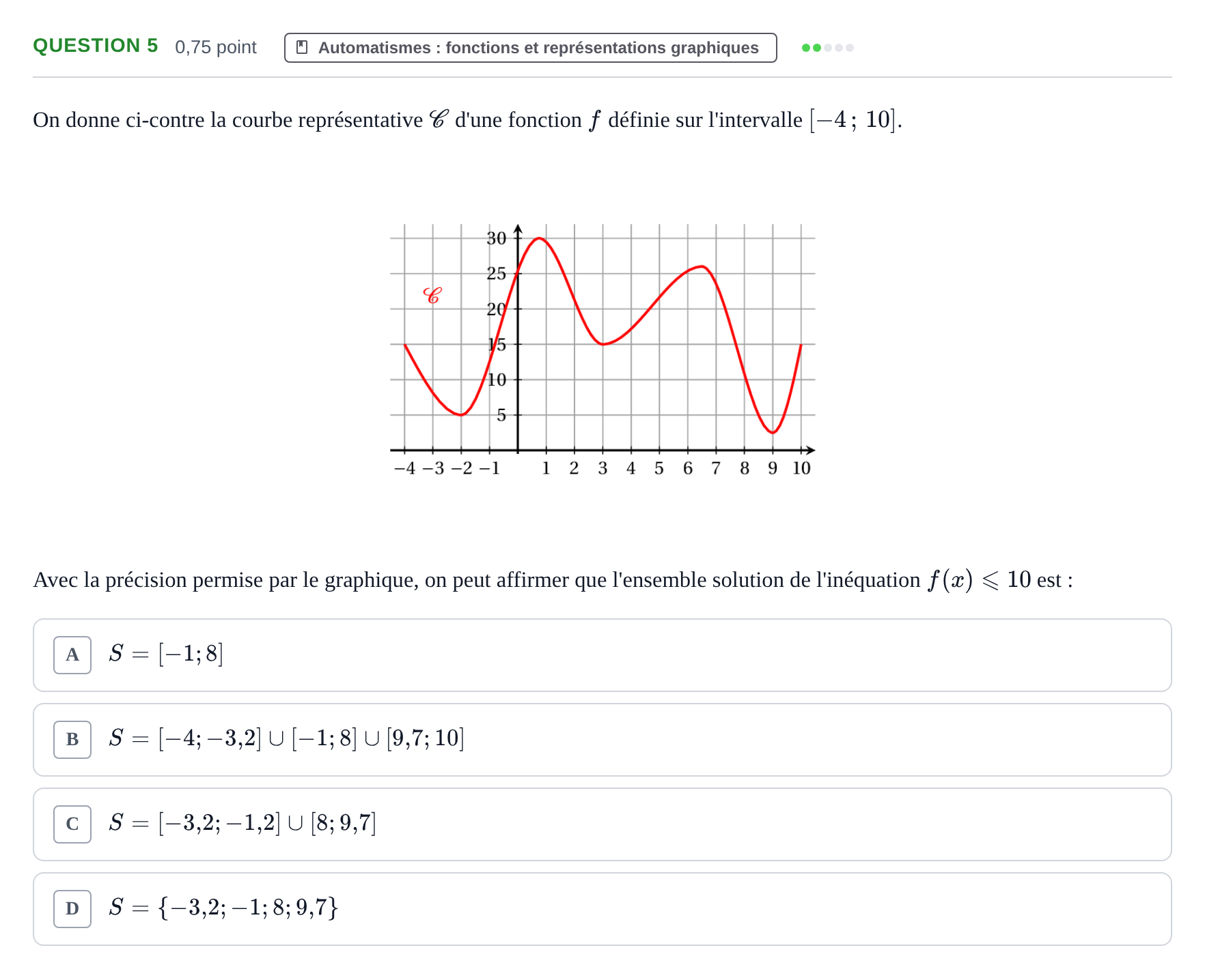 Énoncé: Question 5 · Bac Épreuve anticipée de mathématiques (spécialité) Métropole Septembre 2026