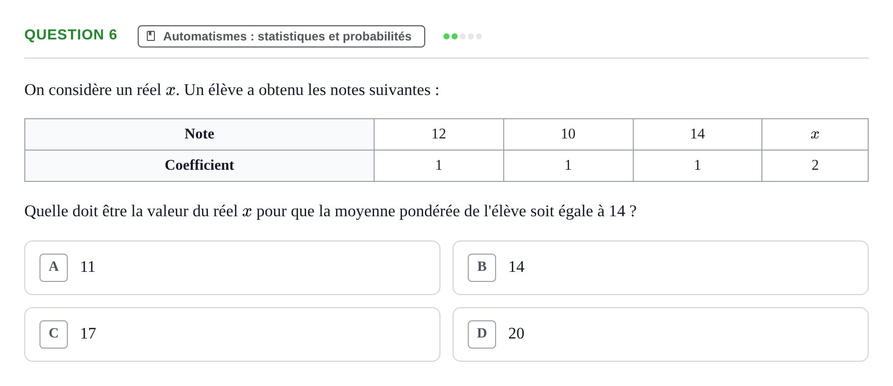 Énoncé: Question 6 · Bac Épreuve anticipée de mathématiques (spécialité) Métropole Septembre 2026