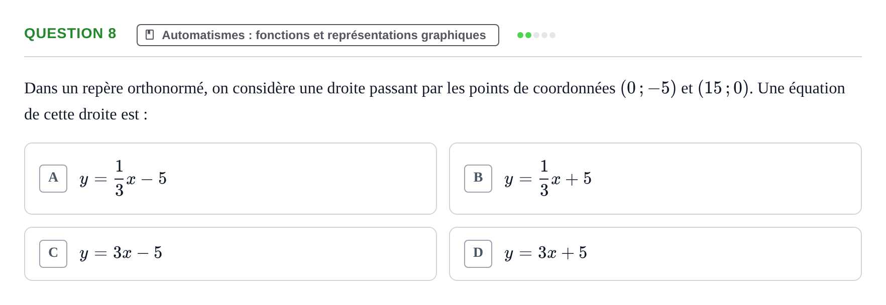 Énoncé: Question 8 · Bac Épreuve anticipée de mathématiques (spécialité) Métropole Septembre 2026