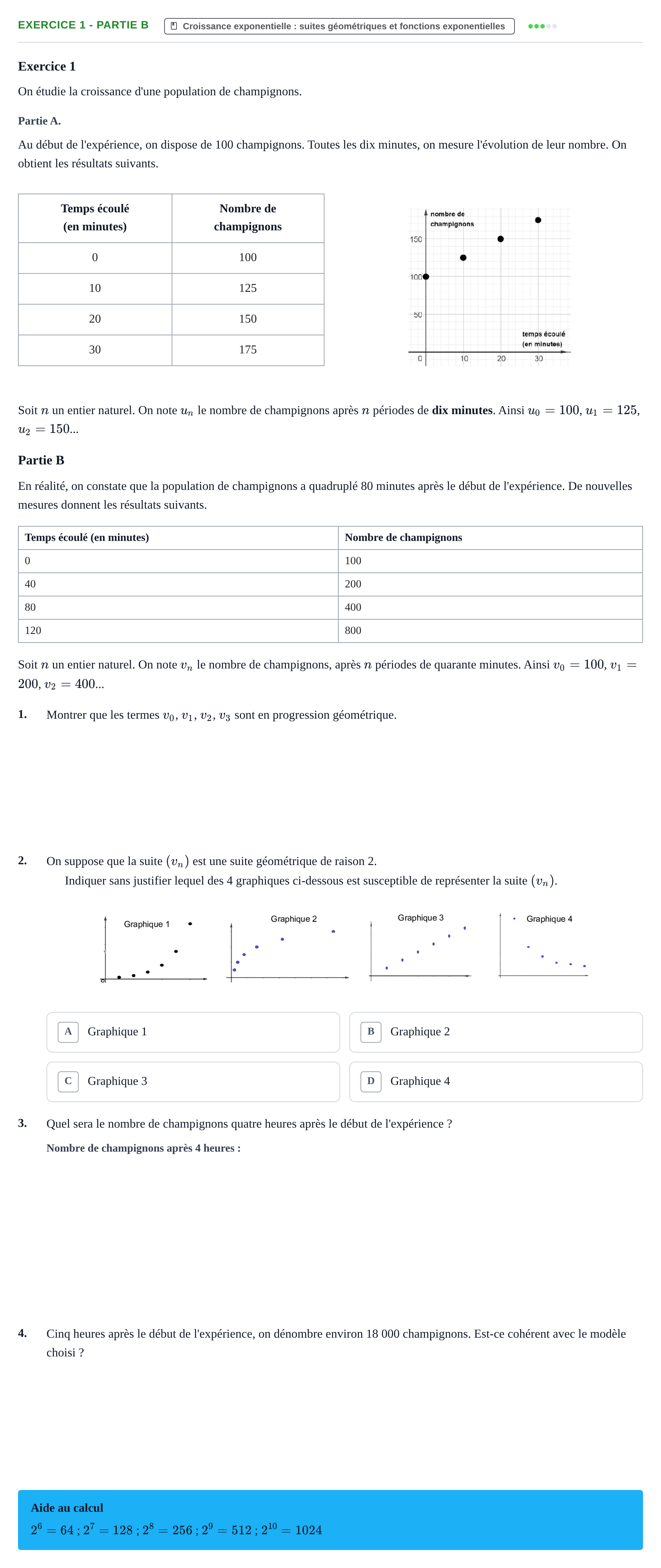 Énoncé: Exercice 1 - Partie B · Bac Épreuve anticipée de mathématiques (sans spécialité) Sujets zéro et spécimens sujet 2026 (sujet 2)